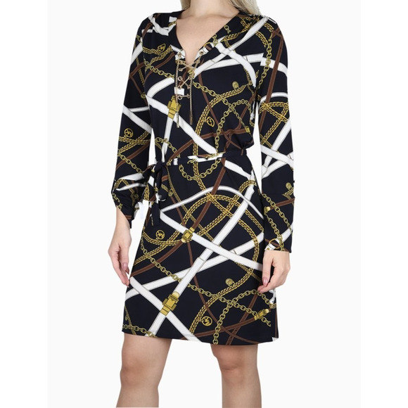 Michael Kors Dresses & Skirts - Michael Kors Chain Belt Print Mini Dress or Tunic Top Large Black Gold *No Belt